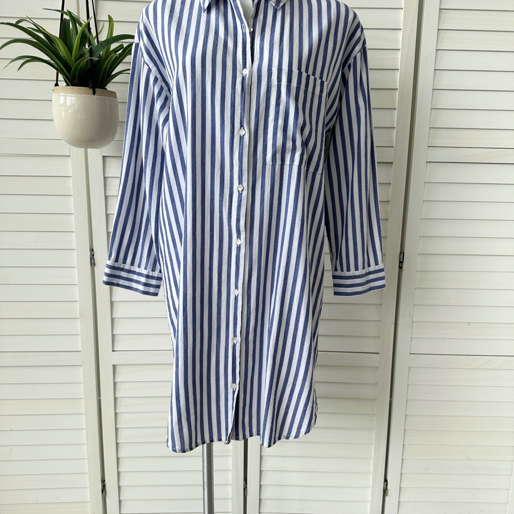 Velvet by Graham & Spencer Striped Shirt Dress Blue White‎ Cotton Size M - Picture 3 of 10